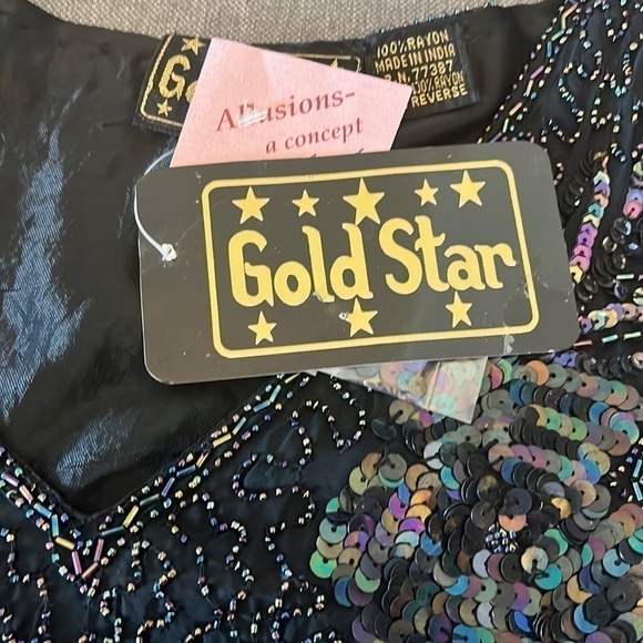 Gold Star Vintage Sequin Hand Beaded Blouse black new with tags size medium - Picture 7 of 9